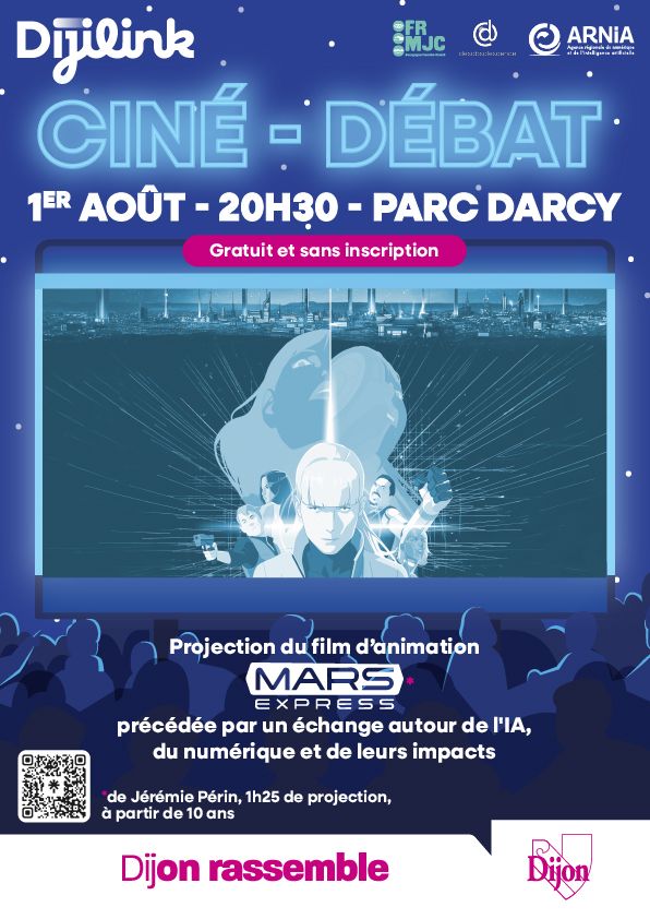 Affiche ciné-débat avec le  film Mars Express de Jérémie Périn, à partir de 10 ans